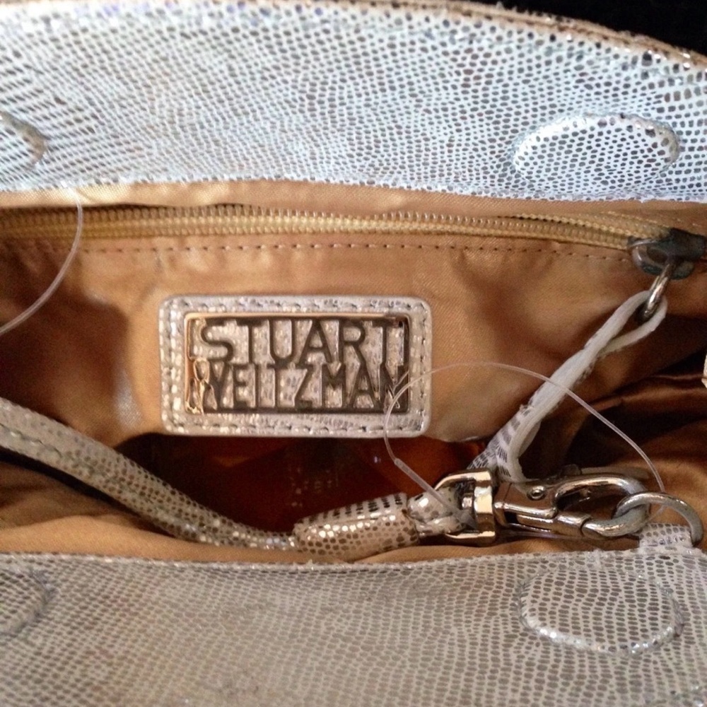 STUART WEITZMAN silver leather clutch purse cross body bag - Picture 3 of 4